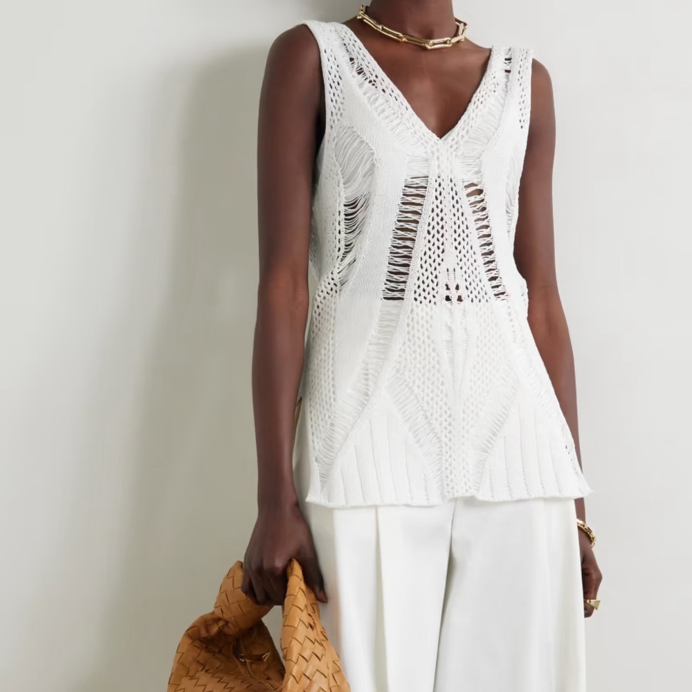HELMUT LANG // open knit fractured lace weave tank